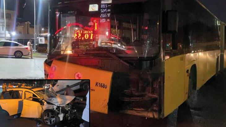 Arnavutköy'de İETT otobüsü 2 araca çarptı, hamile kadın yaralandı
